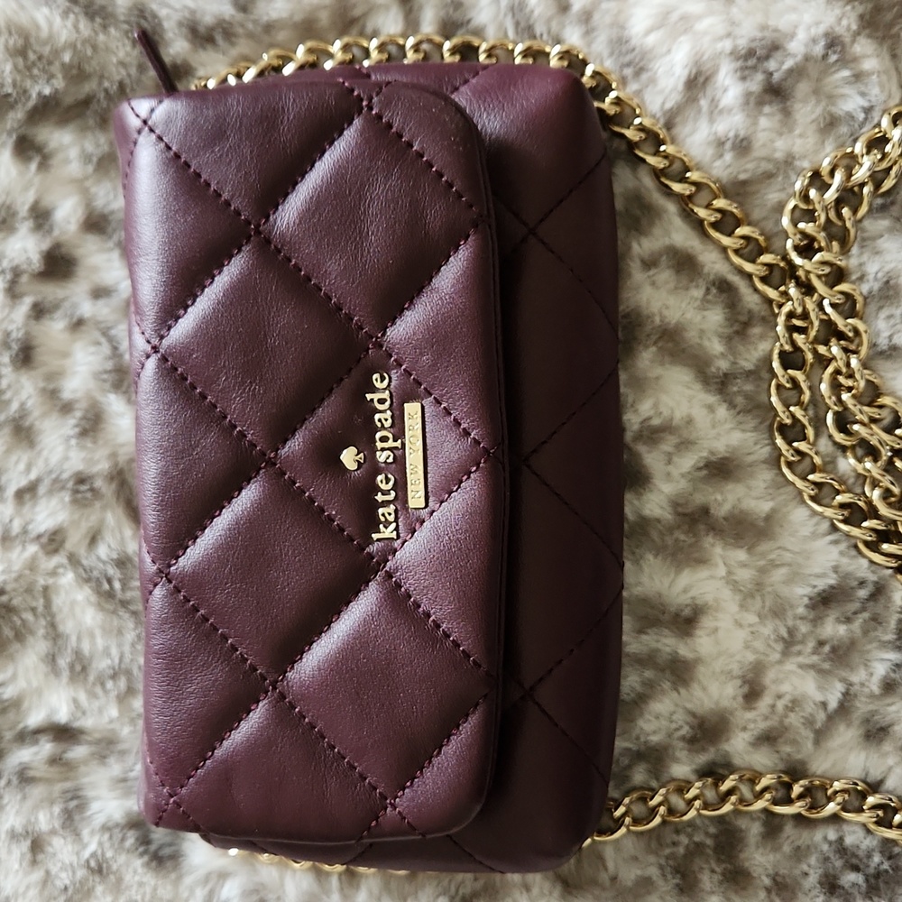 kate spade Quilted Burgundy Crossbody Bag with Gold Chain - Picture 3 of 8